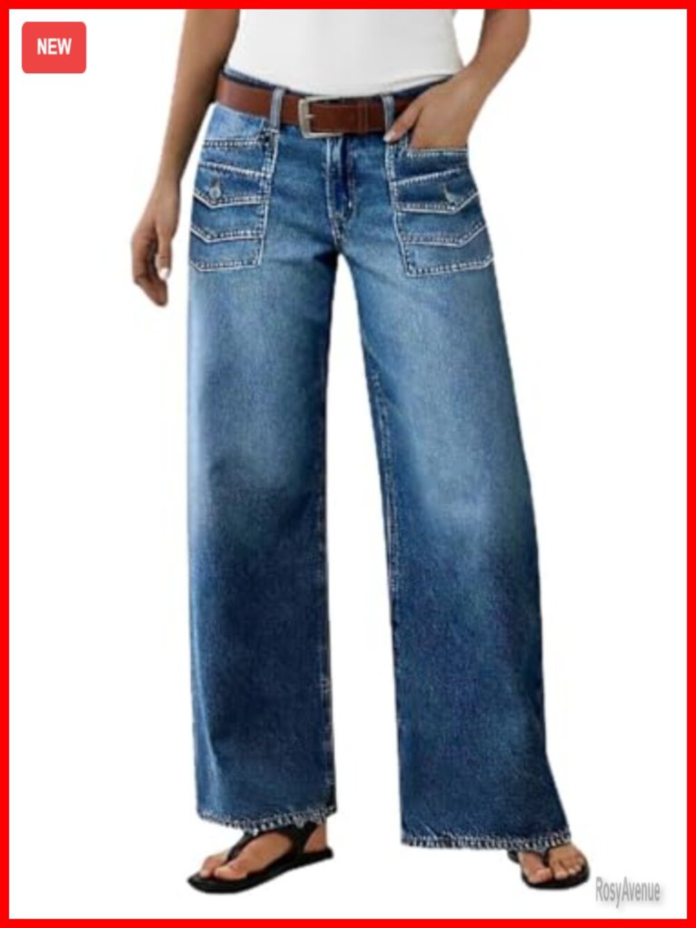 Wide Leg Cropped Jeans Mid Rise Button Fly Baggy Fit Casual